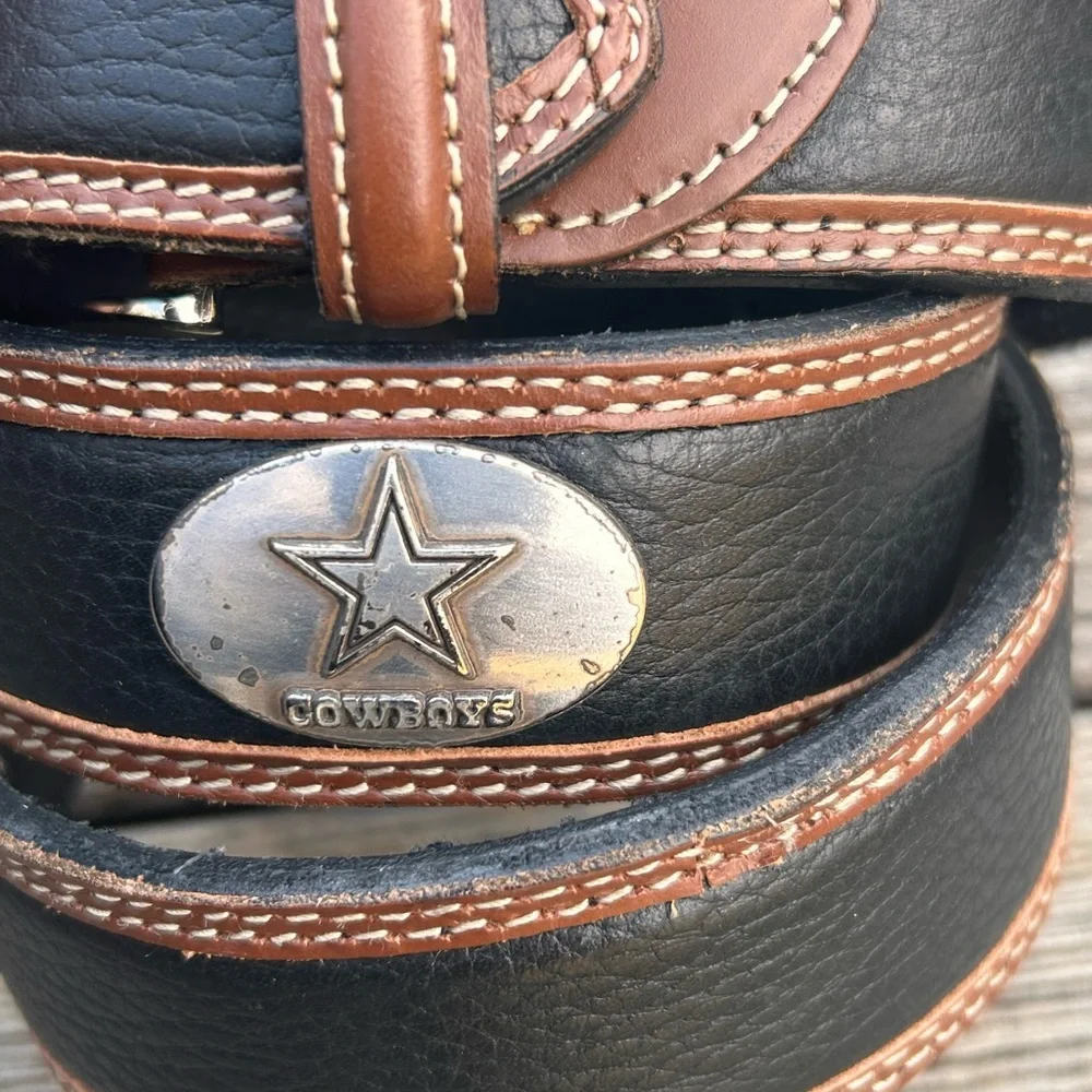 Dallas Cowboys Leather Belt NFL Western Style Concho Logo Black Brown size 38